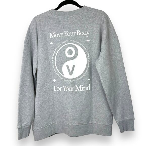 Outdoor Voices NWT Grey Move Your Body For Your Mind Graphic Pullover Sweatshirt - Picture 1 of 5